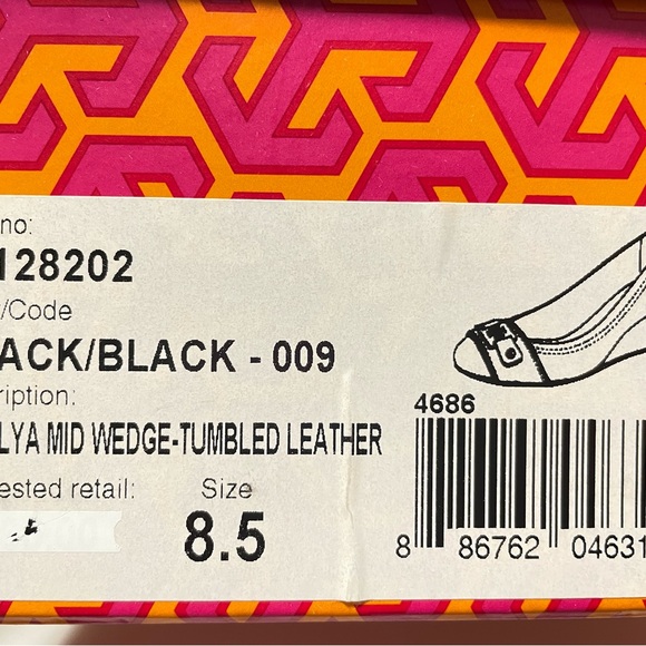 Tory Burch Natalya mid wedge heels black leather with gold tone logo - Picture 7 of 7